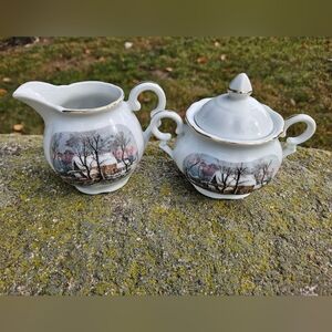 Avon Winter Village Ceramic Set with Gold Accents